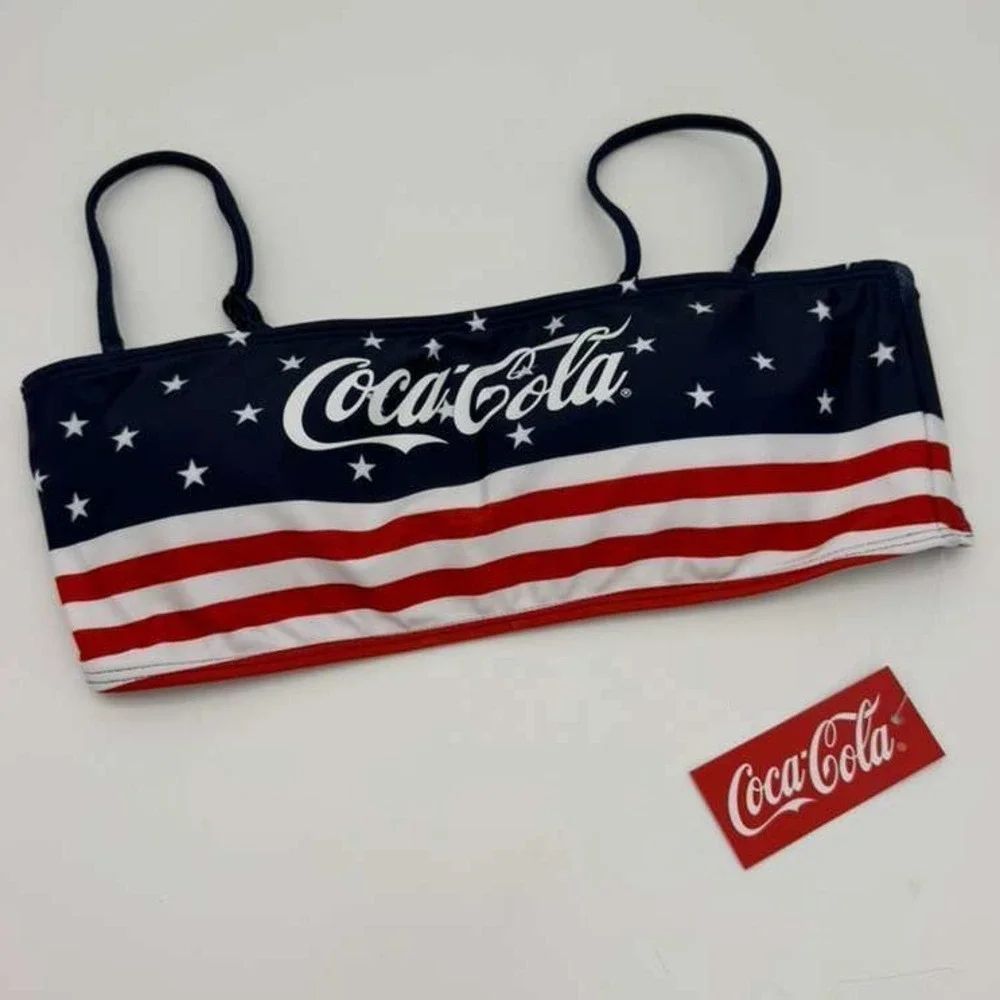 Coca-Cola‎ American Flag Bikini  top Size Patriotic Stars Stripes Swimsuit NWT